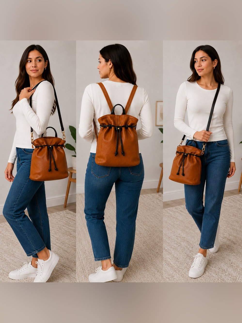 Valentina Italian Genuine Leather Convertible Backpack / Shoulder Bag / Crossbod